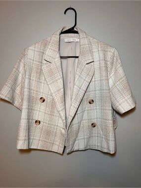 Bishop + Young Boutique Plaid Short Sleeve Blazer - Beige